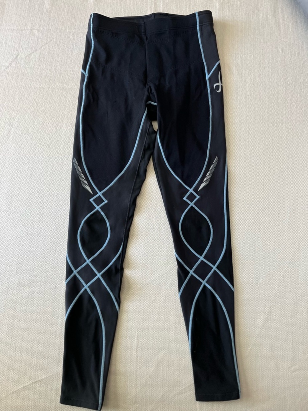 Women’s CW-X Black Running Leggings with Blue Accents Sz S